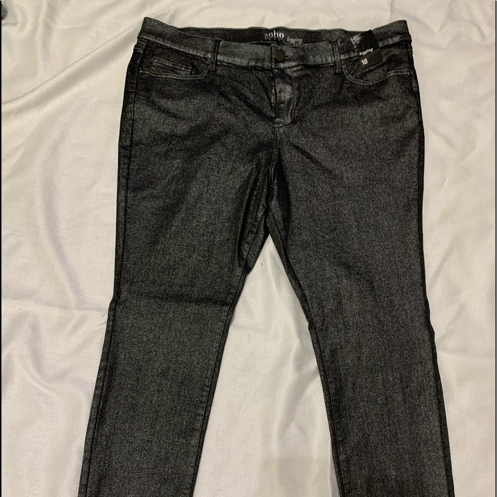 Shimmery silver on black cropped pants